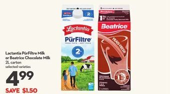 Longo's Lactantia pūrfiltre milk or beatrice chocolate milk offer