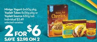 Longo's Minigo yogurt 6x60g pkg, yoplait tubes 8x56g pkg or yoplait source 630g tub offer
