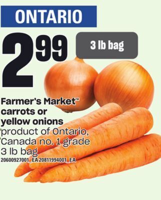 Independent Grocer Farmer's market carrots or yellow onions, 3 lb bag offer