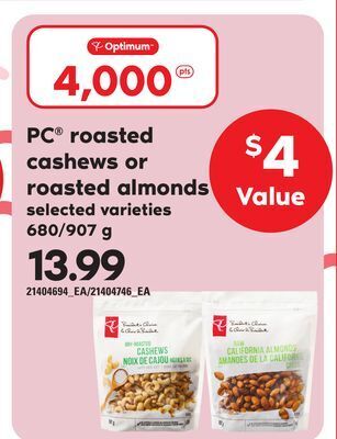 Independent Grocer Pc roasted cashews or roasted almonds, 680/907 g offer