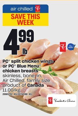 Independent Grocer Pc split chicken wings or pc blue menu chicken breasts offer