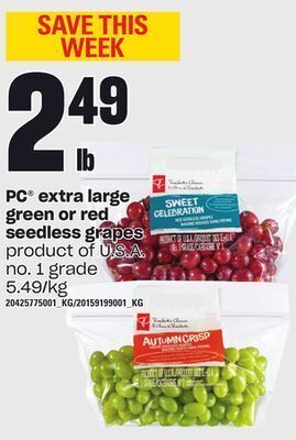 Independent Grocer Pc extra large green or red seedless grapes offer