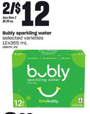 Independent Grocer Bubly sparkling water, 12x355 ml offer