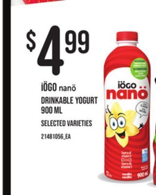 Independent Grocer Iögo nanö drinkable yogurt, 900 ml offer