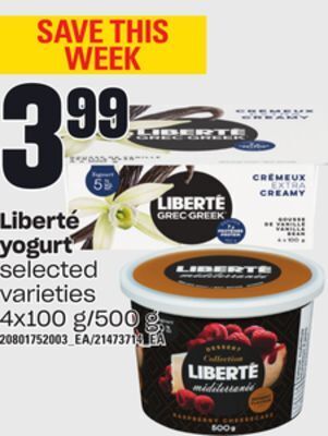 Independent Grocer Liberté yogurt, 4x100 g/500 g offer
