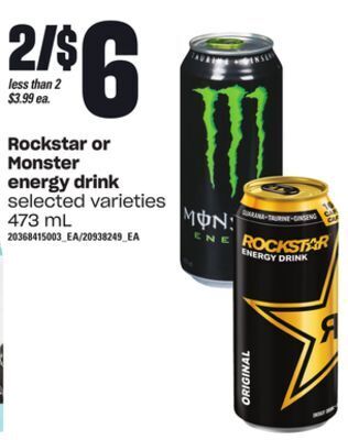 Independent Grocer Rockstar or monster energy drink, 473 ml offer