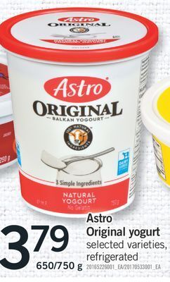 Fortinos Astro original yogurt, 650/750g offer
