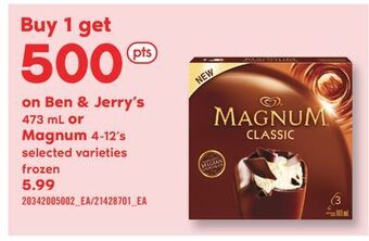 Fortinos Ben & jerry's 473 ml or magnum 4-12' s offer
