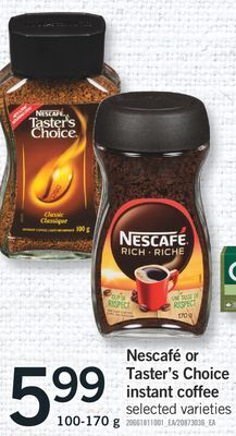 Fortinos Nescafé or taster's choice instant coffee, 100-170 g offer
