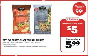 Real Canadian Superstore Taylor farms chopped salad kits, 267-383 g offer