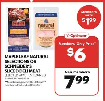 Real Canadian Superstore Maple leaf natural selections or schneider's sliced deli meat, 150-175 g offer