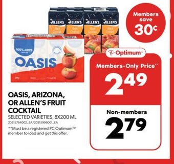 Real Canadian Superstore Oasis, arizona, or allen's fruit cocktail, 8x200 ml offer