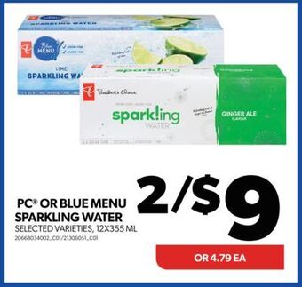 Real Canadian Superstore Pc or blue menu sparkling water, 12x355 ml offer