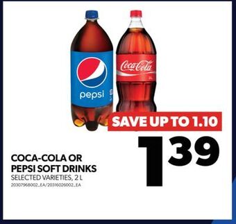 Real Canadian Superstore Coca-cola or pepsi soft drinks, 2 l offer