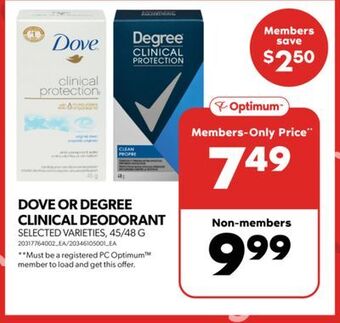 Real Canadian Superstore Dove or degree clinical deodorant, 45/48 g offer