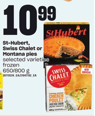 Loblaws St-hubert, swiss chalet or montana pies, 650/800 g offer