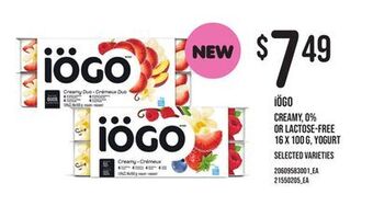 Loblaws Iögo creamy, 0% or lactose-free 16 x 100 g, yogurt offer