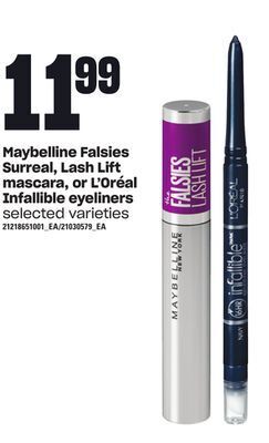 Loblaws Maybelline falsies surreal, lash lift mascara, or l'oréal infallible eyeliners offer