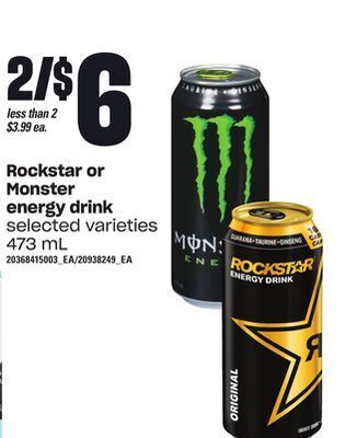 Loblaws Rockstar or monster energy drink, 473 ml offer