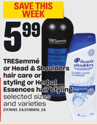 Loblaws Tresemmé or head & shoulders hair care or styling or herbal essences hari styling offer