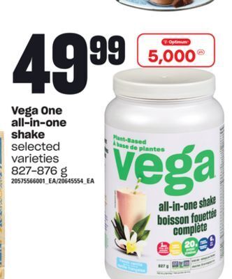 Loblaws Vega one all-in-one shake, 827-876 g offer