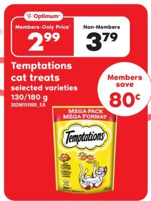Loblaws Temptations cat treats, 130/180 g offer
