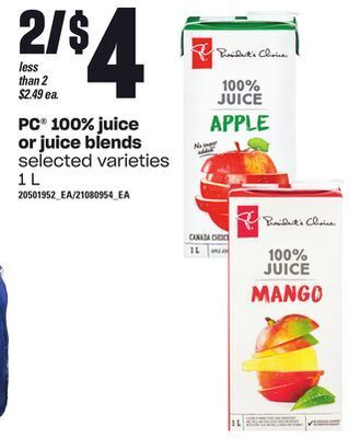 Loblaws Pc 100% juice or juice blends, 1 l offer