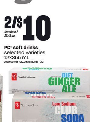 Loblaws Pc soft drinks, 12x355 ml offer