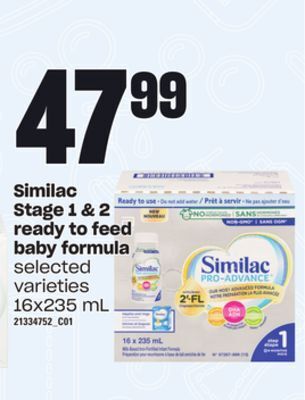 Loblaws Similac stage 1 & 2 ready to feed baby formula, 16x235 ml offer