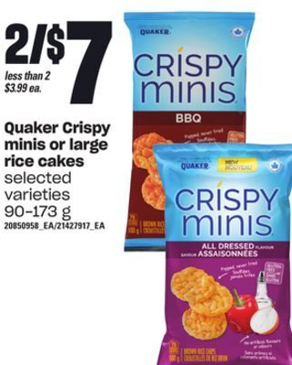 Loblaws Quaker crispy minis or large rice cakes, 90-173 g offer