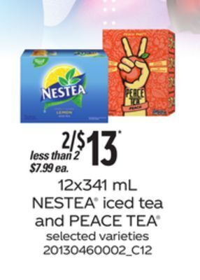 Loblaws Nestea iced tea and peace tea , 12x341 ml offer