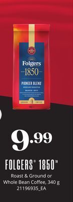 Loblaws Folgers 1850 roast ground or whole bean coffee, 340 g offer