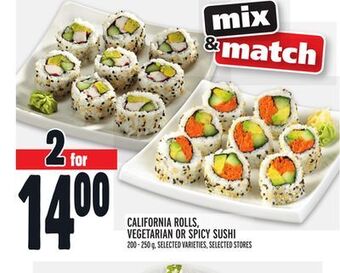 Metro California rolls, vegetarian or spicy sushi offer