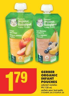 No Frills Gerber organic infant pouches, 99/128 ml offer