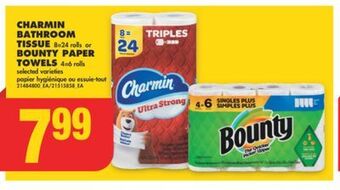 No Frills Charmin bathroom tissue 8=24 rolls or bounty paper towels 4=6 rolls offer