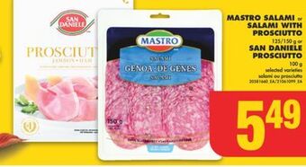 No Frills Mastro salami or salami with prosciutto, 125/150 g or san daniele prosciutto, 100 g offer
