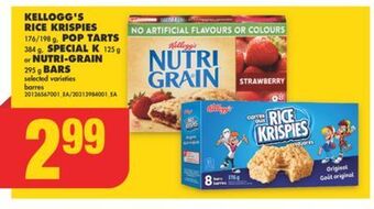 No Frills Kellogg's rice krispies 176/198 g, pop tarts 384 g, special k 125 g or nutri-grain 295 g bars offer
