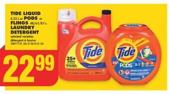No Frills Tide liquid, 4.55 l or pods or flings, 48/61/81's laundry detergent offer