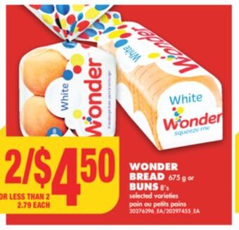 No Frills Wonder bread, 675 g or buns, 8's offer