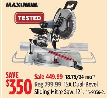 Canadian Tire Maximum 15a dual-bevel sliding mitre saw, 12 offer
