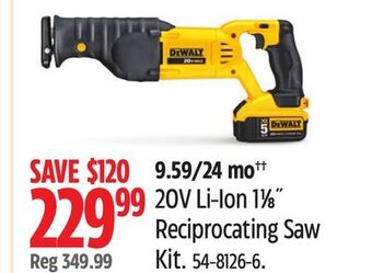 Canadian Tire Dewalt 20v li-ion 1 1⁄8˝ reciprocating saw kit offer