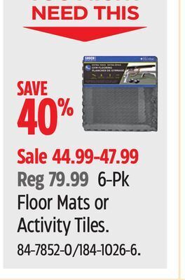 Canadian Tire Shock athletic 6-pk floor mats or activity tiles offer