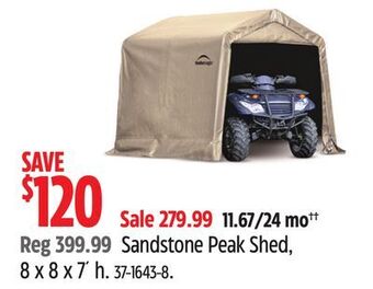 Canadian Tire Shelterlogic sandstone peak shed, 8 x 8 x 7'h offer