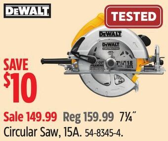 Canadian Tire Dewalt 7 ¼ circular saw, 15a offer