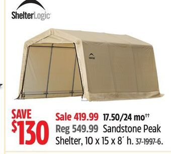 Canadian Tire Shelterlogic sandstone peak shelter, 10 x 15 x 8' h offer