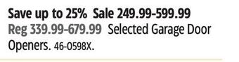Canadian Tire Chamberlain selected garage door openers offer