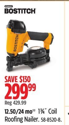 Canadian Tire Bostitch 1 3/4 coil roofing nailer offer