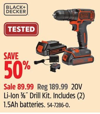 Canadian Tire Black & decker 20v li-ion 3⁄8˝ drill kit offer
