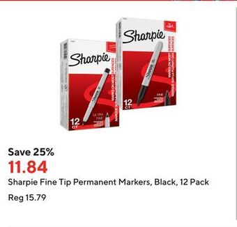 Staples Sharpie fine tip permanent markers, black, 12 pack offer
