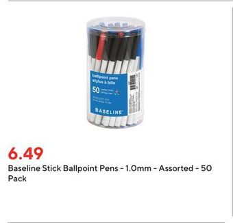 Staples Baseline stick ballpoint pens - 1.0mm - assorted - 50 pack offer